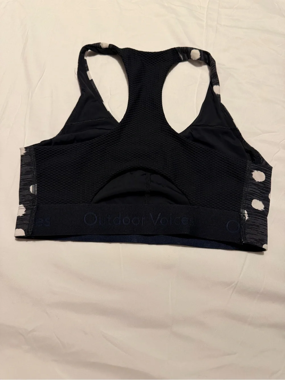 Women’s Racerback Sports Bra - Black & White Polka Dot